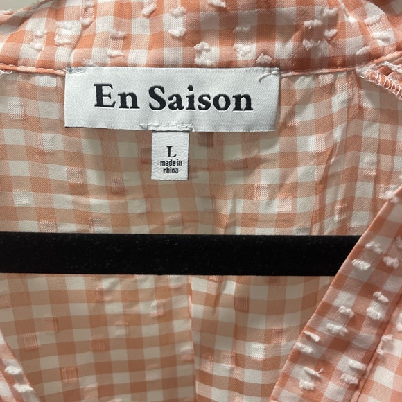 💫NWT🌟 En Saison gorgeous coral/white gingham midi dress women’s size large - Picture 6 of 7